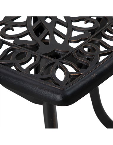 Outsunny Cast Aluminium Bistro Table, Outdoor Square Side Table with Umbrella Hole, Garden Table for Balcony, Bronze Tone