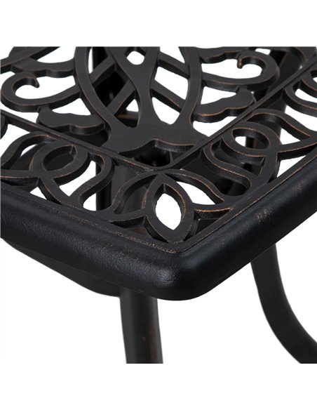 Outsunny Cast Aluminium Bistro Table, Outdoor Square Side Table with Umbrella Hole, Garden Table for Balcony, Bronze Tone - pic 128836 | FastDaddyshop
