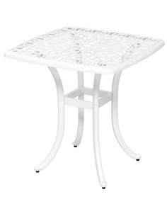 Outsunny Cast Aluminium Bistro Table, Outdoor Square Side Table with Umbrella Hole, Garden Table for Balcony, White