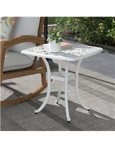 Outsunny Cast Aluminium Bistro Table, Outdoor Square Side Table with Umbrella Hole, Garden Table for Balcony, White 2
