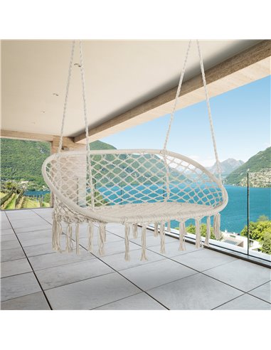 Outsunny Hanging Hammock Chair Cotton Rope Porch Swing with Metal Frame, Large Macrame Seat for Patio, Garden, Bedroom, Living R