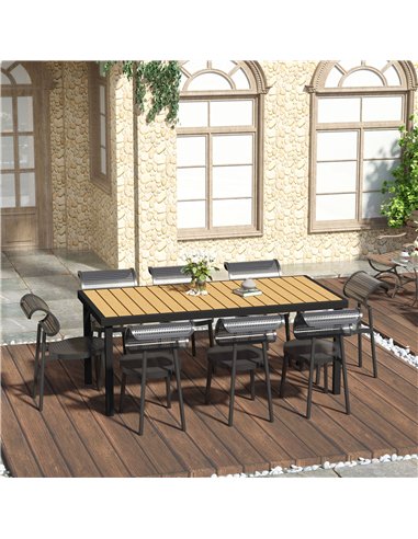 Outsunny Aluminium Outdoor Garden Dining Table for 8 People, Faux Wood Top, for Garden, Patio, 190 x 90 x 74 cm, Natural