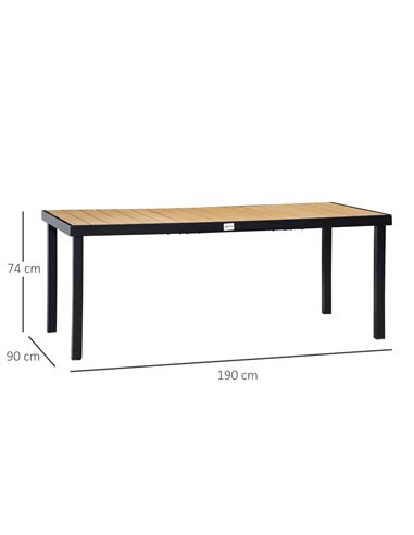 Outsunny Aluminium Outdoor Garden Dining Table for 8 People, Faux Wood Top, for Garden, Patio, 190 x 90 x 74 cm, Natural