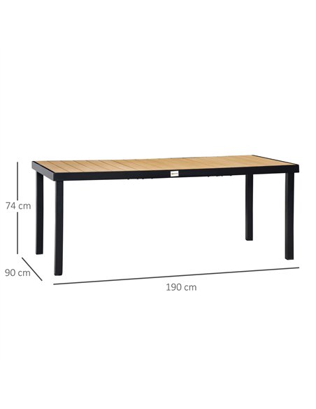 Outsunny Aluminium Outdoor Garden Dining Table for 8 People, Faux Wood Top, for Garden, Patio, 190 x 90 x 74 cm, Natural - pic 128849 | FastDaddyshop