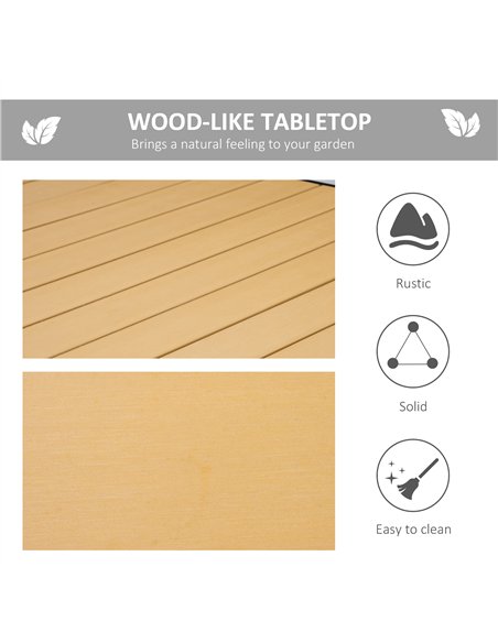 Outsunny Aluminium Outdoor Garden Dining Table for 8 People, Faux Wood Top, for Garden, Patio, 190 x 90 x 74 cm, Natural - pic 128850 | FastDaddyshop