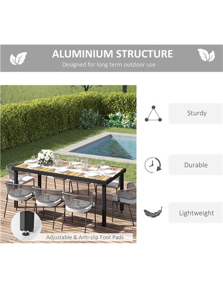 Outsunny Aluminium Outdoor Garden Dining Table for 8 People, Faux Wood Top, for Garden, Patio, 190 x 90 x 74 cm, Natural - pic 128851 | FastDaddyshop
