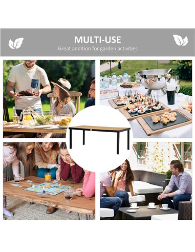Outsunny Aluminium Outdoor Garden Dining Table for 8 People, Faux Wood Top, for Garden, Patio, 190 x 90 x 74 cm, Natural