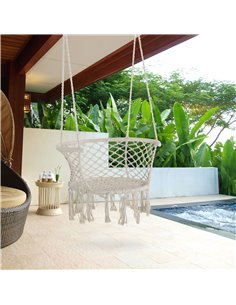 Outsunny Hanging Hammock Chair with Metal Frame and Cushion, Cream White 2