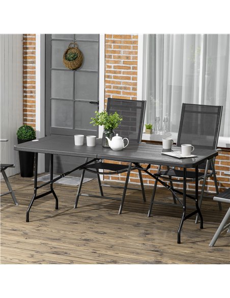 Outsunny Folding Garden Dining Table for 6, Rectangular Outdoor Dining Table with HDPE Tabletop, Foldable Garden Table with Stee - pic 128866 | FastDaddyshop