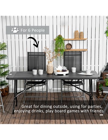 Outsunny Folding Garden Dining Table for 6, Rectangular Outdoor Dining Table with HDPE Tabletop, Foldable Garden Table with Stee