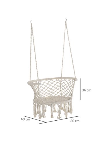 Outsunny Hanging Hammock Chair with Metal Frame and Cushion, Cream White