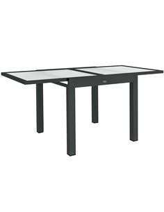Outsunny Extending Garden Table, Outdoor Dining Table with Aluminium Frame and Tempered Glass Tabletop, 80/160 x 80 x 75 cm, Bla