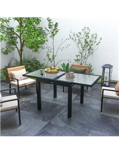 Outsunny Extending Garden Table, Outdoor Dining Table with Aluminium Frame and Tempered Glass Tabletop, 80/160 x 80 x 75 cm, Bla 2