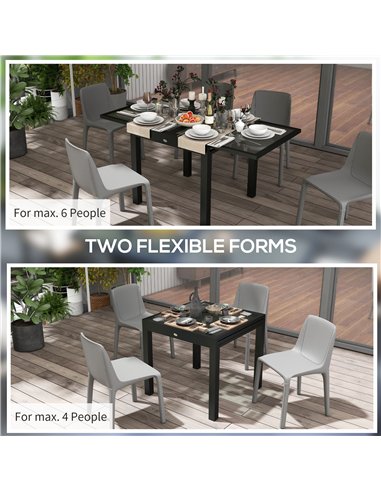 Outsunny Extending Garden Table, Outdoor Dining Table with Aluminium Frame and Tempered Glass Tabletop, 80/160 x 80 x 75 cm, Bla