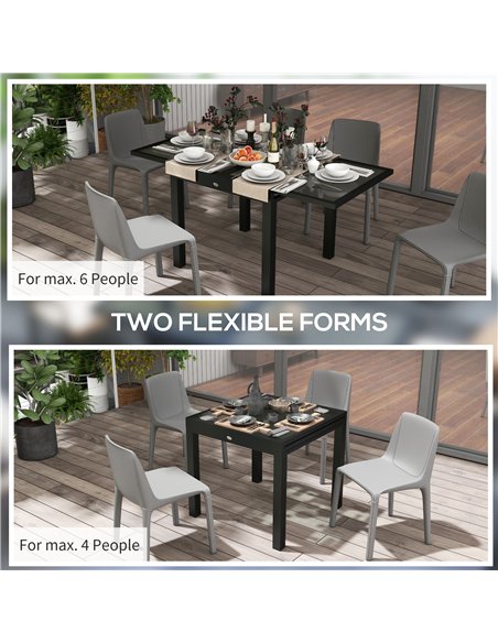 Outsunny Extending Garden Table, Outdoor Dining Table with Aluminium Frame and Tempered Glass Tabletop, 80/160 x 80 x 75 cm, Bla - pic 128877 | FastDaddyshop