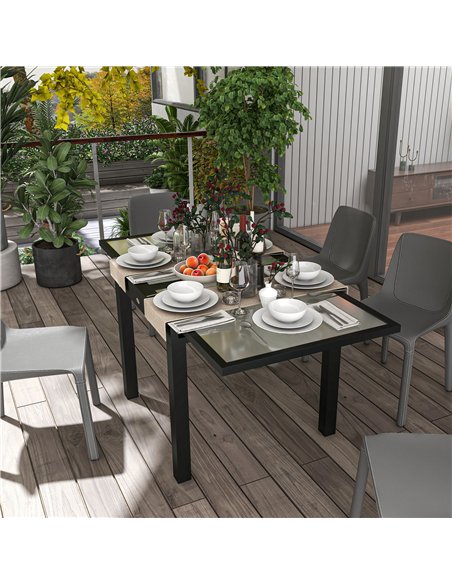 Outsunny Extending Garden Table, Outdoor Dining Table with Aluminium Frame and Tempered Glass Tabletop, 80/160 x 80 x 75 cm, Bla - pic 128880 | FastDaddyshop