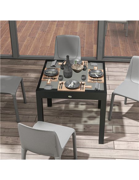 Outsunny Extending Garden Table, Outdoor Dining Table with Aluminium Frame and Tempered Glass Tabletop, 80/160 x 80 x 75 cm, Bla - pic 128881 | FastDaddyshop