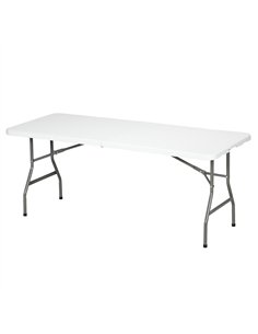 Outsunny 180 x 75cm Folding Garden Table, Outdoor HDPE Picnic Table for 6, Rectangular Patio Table with Metal Frame, White