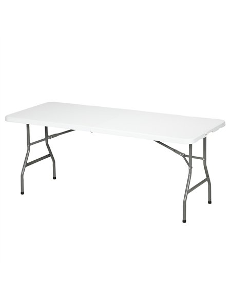 Outsunny 180 x 75cm Folding Garden Table, Outdoor HDPE Picnic Table for 6, Rectangular Patio Table with Metal Frame, White - pic 128883 | FastDaddyshop