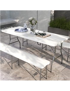Outsunny 180 x 75cm Folding Garden Table, Outdoor HDPE Picnic Table for 6, Rectangular Patio Table with Metal Frame, White 2