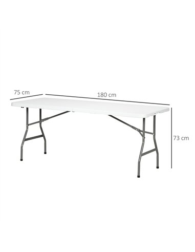 Outsunny 180 x 75cm Folding Garden Table, Outdoor HDPE Picnic Table for 6, Rectangular Patio Table with Metal Frame, White
