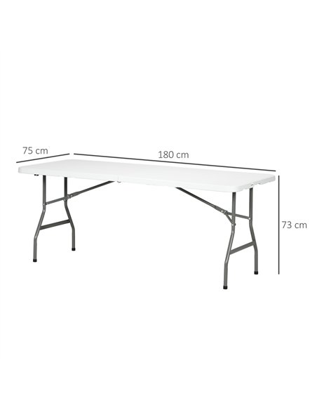 Outsunny 180 x 75cm Folding Garden Table, Outdoor HDPE Picnic Table for 6, Rectangular Patio Table with Metal Frame, White - pic 128885 | FastDaddyshop