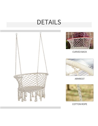Outsunny Hanging Hammock Chair Cotton Rope Porch Swing with Metal Frame and Cushion, Large Macrame Seat for Patio, Garden, Bedro