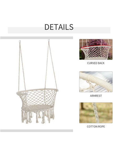Outsunny Hanging Hammock Chair Cotton Rope Porch Swing with Metal Frame and Cushion, Large Macrame Seat for Patio, Garden, Bedro - pic 12889 | FastDaddyshop