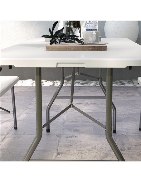 Outsunny 180 x 75cm Folding Garden Table, Outdoor HDPE Picnic Table for 6, Rectangular Patio Table with Metal Frame, White - pic 128891 | FastDaddyshop