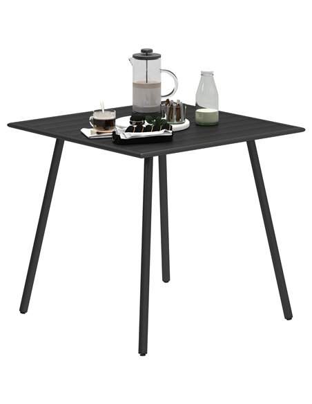 Outsunny Square Garden Table with Slat Top, Steel Frame, Outdoor Table for 4 Person, 80 x 80 x 74 cm, Black - pic 128892 | FastDaddyshop