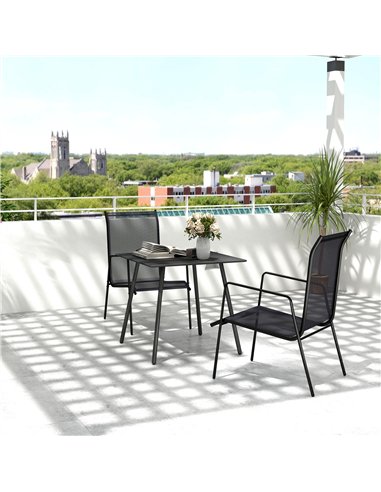 Outsunny Square Garden Table with Slat Top, Steel Frame, Outdoor Table for 4 Person, 80 x 80 x 74 cm, Black