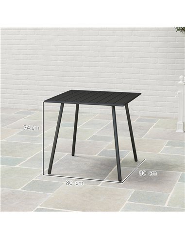 Outsunny Square Garden Table with Slat Top, Steel Frame, Outdoor Table for 4 Person, 80 x 80 x 74 cm, Black