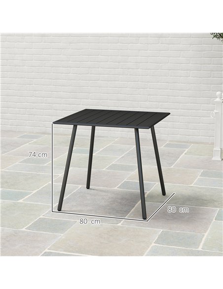 Outsunny Square Garden Table with Slat Top, Steel Frame, Outdoor Table for 4 Person, 80 x 80 x 74 cm, Black - pic 128894 | FastDaddyshop