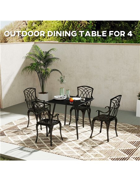 Outsunny Square Garden Table with Slat Top, Steel Frame, Outdoor Table for 4 Person, 80 x 80 x 74 cm, Black - pic 128895 | FastDaddyshop