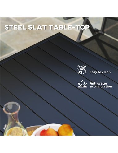 Outsunny Square Garden Table with Slat Top, Steel Frame, Outdoor Table for 4 Person, 80 x 80 x 74 cm, Black