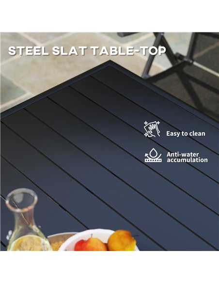 Outsunny Square Garden Table with Slat Top, Steel Frame, Outdoor Table for 4 Person, 80 x 80 x 74 cm, Black - pic 128896 | FastDaddyshop
