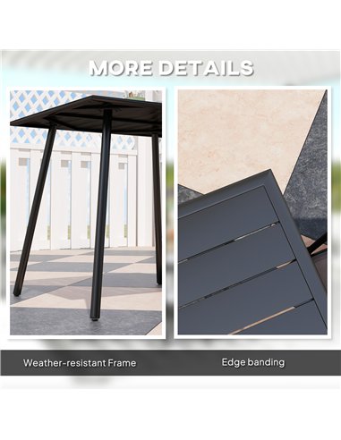 Outsunny Square Garden Table with Slat Top, Steel Frame, Outdoor Table for 4 Person, 80 x 80 x 74 cm, Black