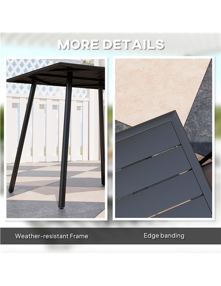 Outsunny Square Garden Table with Slat Top, Steel Frame, Outdoor Table for 4 Person, 80 x 80 x 74 cm, Black - pic 128897 | FastDaddyshop