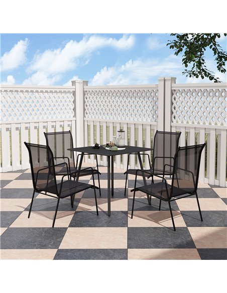 Outsunny Square Garden Table with Slat Top, Steel Frame, Outdoor Table for 4 Person, 80 x 80 x 74 cm, Black - pic 128898 | FastDaddyshop