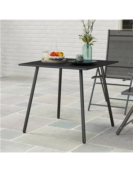 Outsunny Square Garden Table with Slat Top, Steel Frame, Outdoor Table for 4 Person, 80 x 80 x 74 cm, Black - pic 128899 | FastDaddyshop