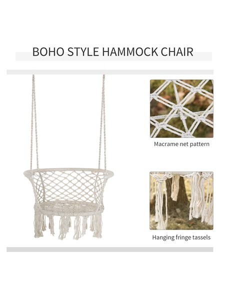 Outsunny Hanging Hammock Chair Cotton Rope Porch Swing with Metal Frame and Cushion, Large Macrame Seat for Patio, Garden, Bedro - pic 12890 | FastDaddyshop