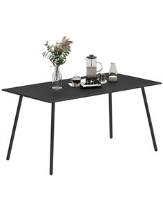 Outsunny Rectangle Garden Table with Slat Top, Steel Frame, Outdoor Table for 6 Person, 150 x 80 x 74 cm, Black