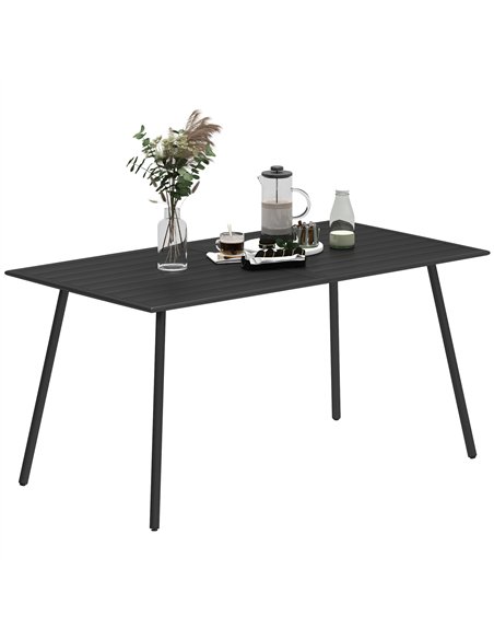 Outsunny Rectangle Garden Table with Slat Top, Steel Frame, Outdoor Table for 6 Person, 150 x 80 x 74 cm, Black - pic 128901 | FastDaddyshop