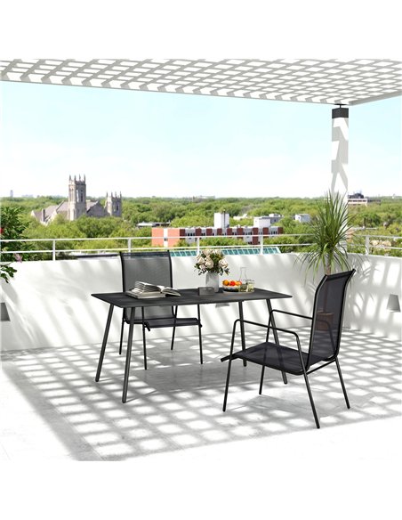 Outsunny Rectangle Garden Table with Slat Top, Steel Frame, Outdoor Table for 6 Person, 150 x 80 x 74 cm, Black - pic 128902 | FastDaddyshop
