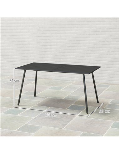 Outsunny Rectangle Garden Table with Slat Top, Steel Frame, Outdoor Table for 6 Person, 150 x 80 x 74 cm, Black