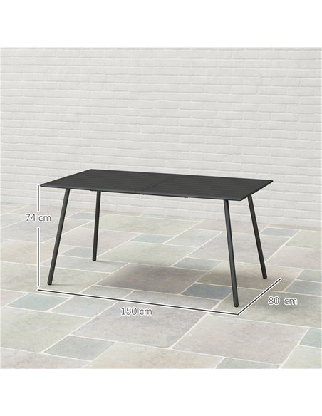 Outsunny Rectangle Garden Table with Slat Top, Steel Frame, Outdoor Table for 6 Person, 150 x 80 x 74 cm, Black - pic 128903 | FastDaddyshop