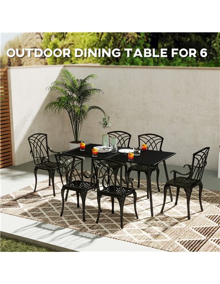 Outsunny Rectangle Garden Table with Slat Top, Steel Frame, Outdoor Table for 6 Person, 150 x 80 x 74 cm, Black - pic 128904 | FastDaddyshop