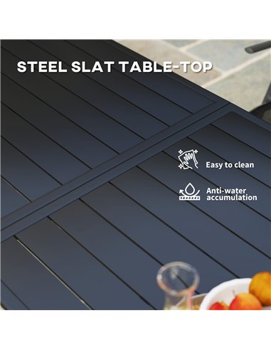 Outsunny Rectangle Garden Table with Slat Top, Steel Frame, Outdoor Table for 6 Person, 150 x 80 x 74 cm, Black