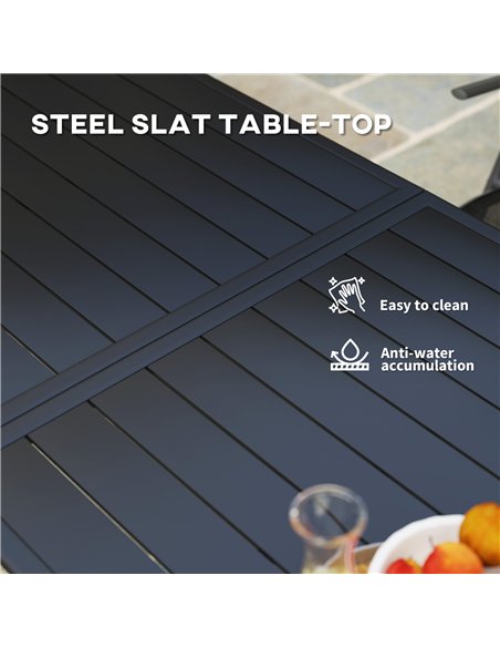 Outsunny Rectangle Garden Table with Slat Top, Steel Frame, Outdoor Table for 6 Person, 150 x 80 x 74 cm, Black - pic 128905 | FastDaddyshop