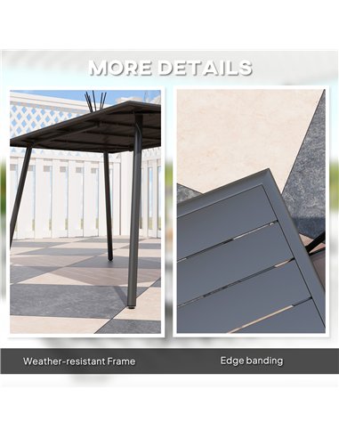 Outsunny Rectangle Garden Table with Slat Top, Steel Frame, Outdoor Table for 6 Person, 150 x 80 x 74 cm, Black